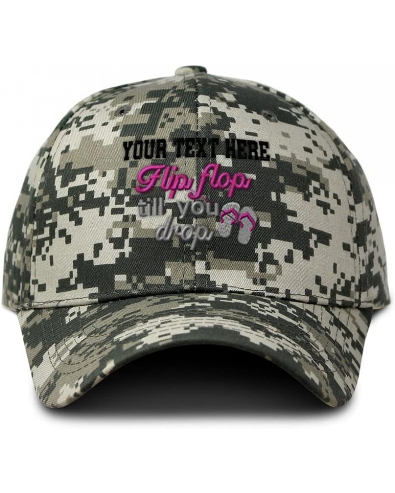 Custom Camo Baseball Cap Flip Flop Till You Drop Funny Cotton Pixel Camo Personalized Text Here $17.69 Baseball Caps