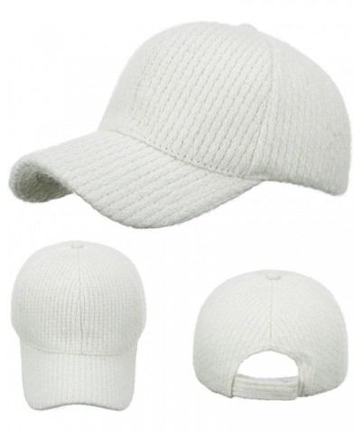 Women Men Knit Baseball Cap Solid Winter Warm Relaxed Adjustable Hats Sun Hat for Sport Travel White $6.96 Rain Hats