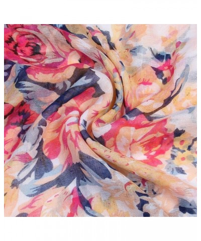 Scarfand's Women's Lightweight Fashion Scarves Rose Floral Prints Head Wraps Bouquet Ivory $9.51 Scarves