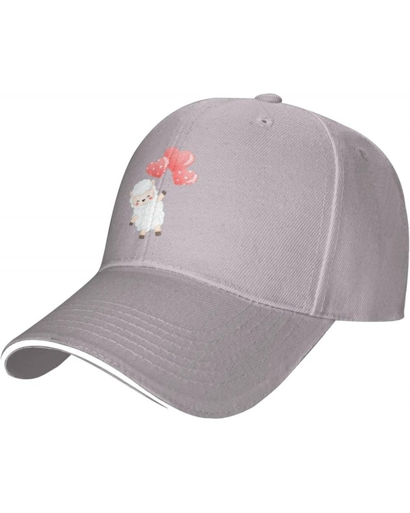 Cute Lamb Holding A Heart Shaped Balloon Baseball Cap for Men Women Adjustabl Unisex Golf Dad Hat Gray $11.43 Baseball Caps