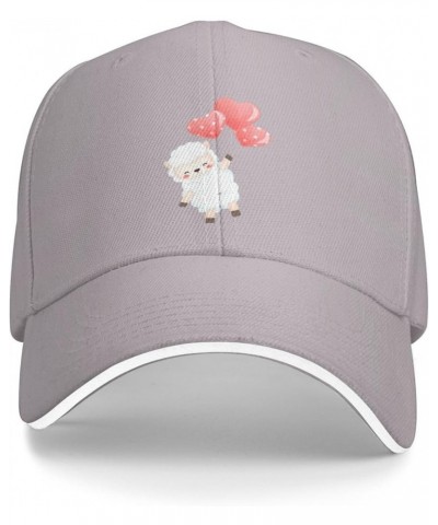 Cute Lamb Holding A Heart Shaped Balloon Baseball Cap for Men Women Adjustabl Unisex Golf Dad Hat Gray $11.43 Baseball Caps