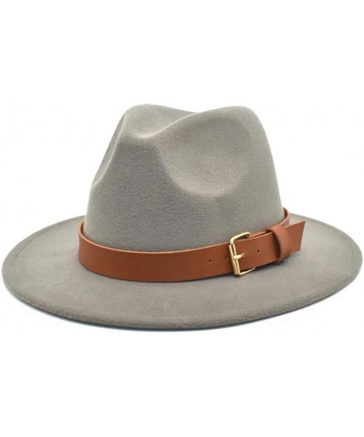 Women Casual Fedoras Hat Leather Band Felt Bucket Panama Hat Men Wide Brim Vintage Jazz Cap Fedoras Grey $16.19 Fedoras