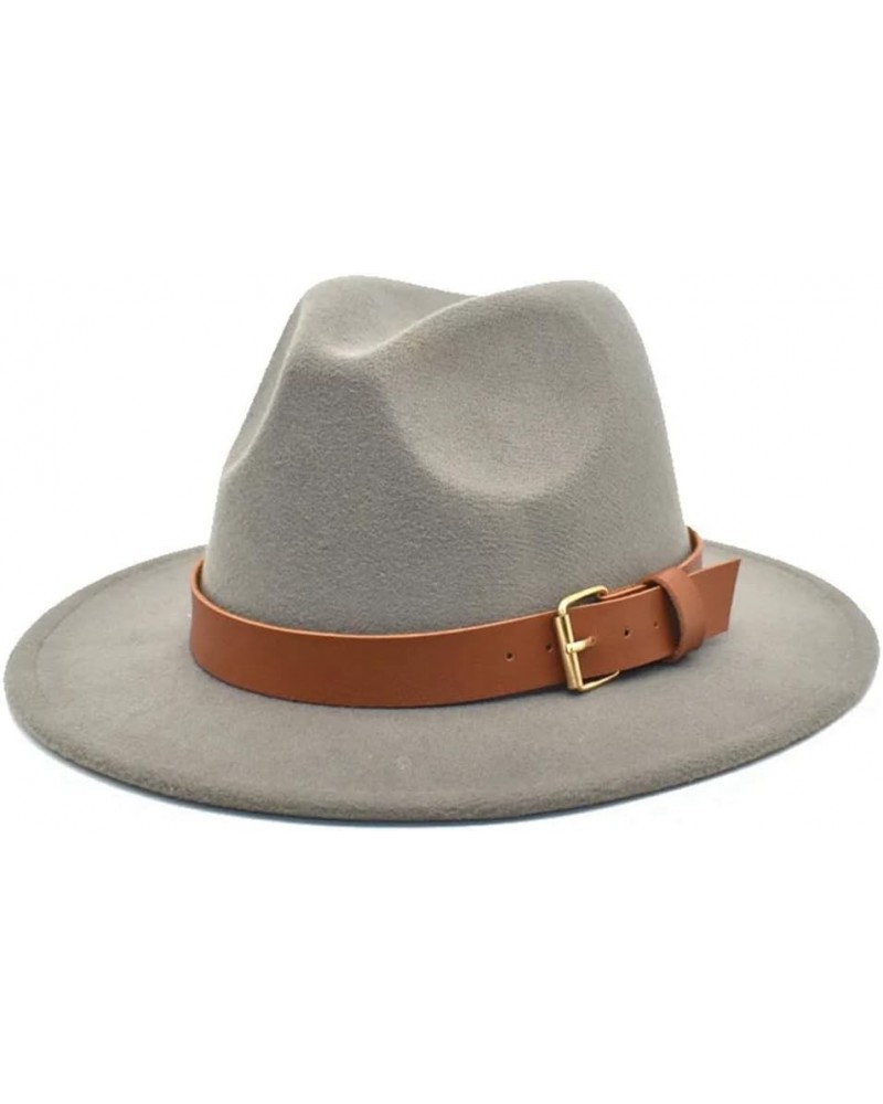 Women Casual Fedoras Hat Leather Band Felt Bucket Panama Hat Men Wide Brim Vintage Jazz Cap Fedoras Grey $16.19 Fedoras