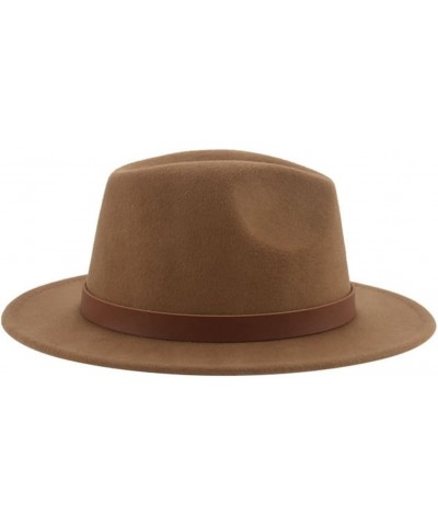 Women Casual Fedoras Hat Leather Band Felt Bucket Panama Hat Men Wide Brim Vintage Jazz Cap Fedoras Grey $16.19 Fedoras