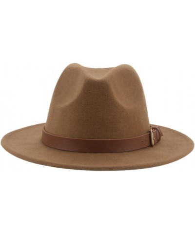 Women Casual Fedoras Hat Leather Band Felt Bucket Panama Hat Men Wide Brim Vintage Jazz Cap Fedoras Grey $16.19 Fedoras