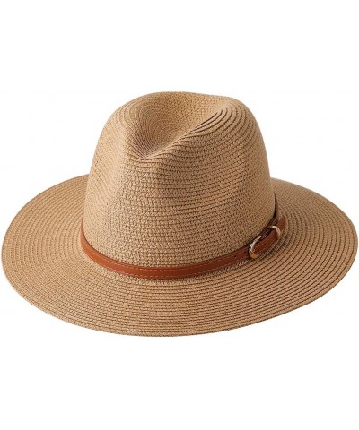 Sun Hat Womens Natural Panama Soft Shaped Straw Hat Summer Women/Men Wide Brim Beach Sun Cap Protection Fedora Hat Khaki02 56...