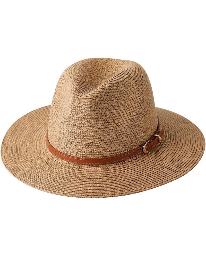 Sun Hat Womens Natural Panama Soft Shaped Straw Hat Summer Women/Men Wide Brim Beach Sun Cap Protection Fedora Hat Khaki02 56...