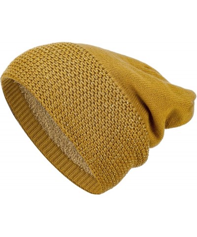 BYOS Womens Winter Knit Plush Fleece Lined Beanie Ski Hat Sk Skullie Various Styles Glitter Thread No Cuff (Mustard Yellow) $...