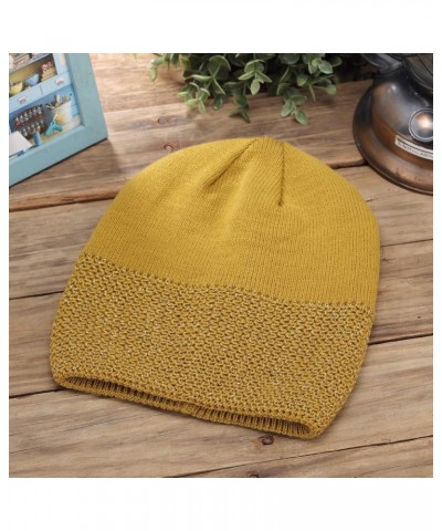 BYOS Womens Winter Knit Plush Fleece Lined Beanie Ski Hat Sk Skullie Various Styles Glitter Thread No Cuff (Mustard Yellow) $...