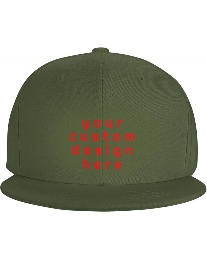 Custom Hat with Your Picture Text Logo Name Personalized Flat Bill Hats Moss Green $7.77 Baseball Caps