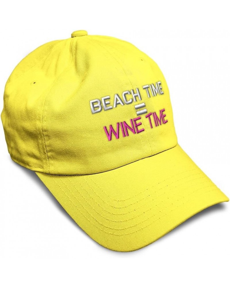 Soft Baseball Cap Beach Time Equal Wine Time Cotton Dad Hats for Men & Women Yellow $11.60 Baseball Caps