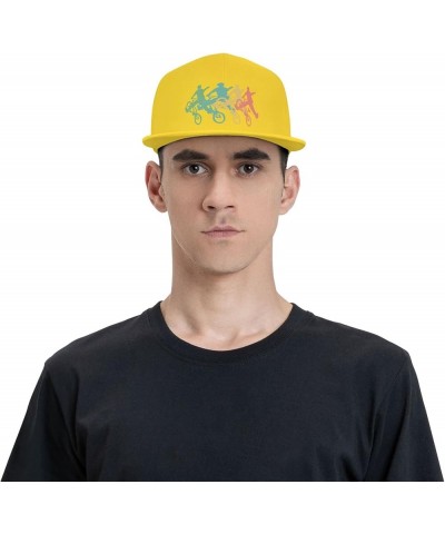 Men Women Adjustable Baseball Caps, Retro BMX Unisex Plain Hats Vintage Trucker Dad Cap Black Yellow $9.02 Baseball Caps