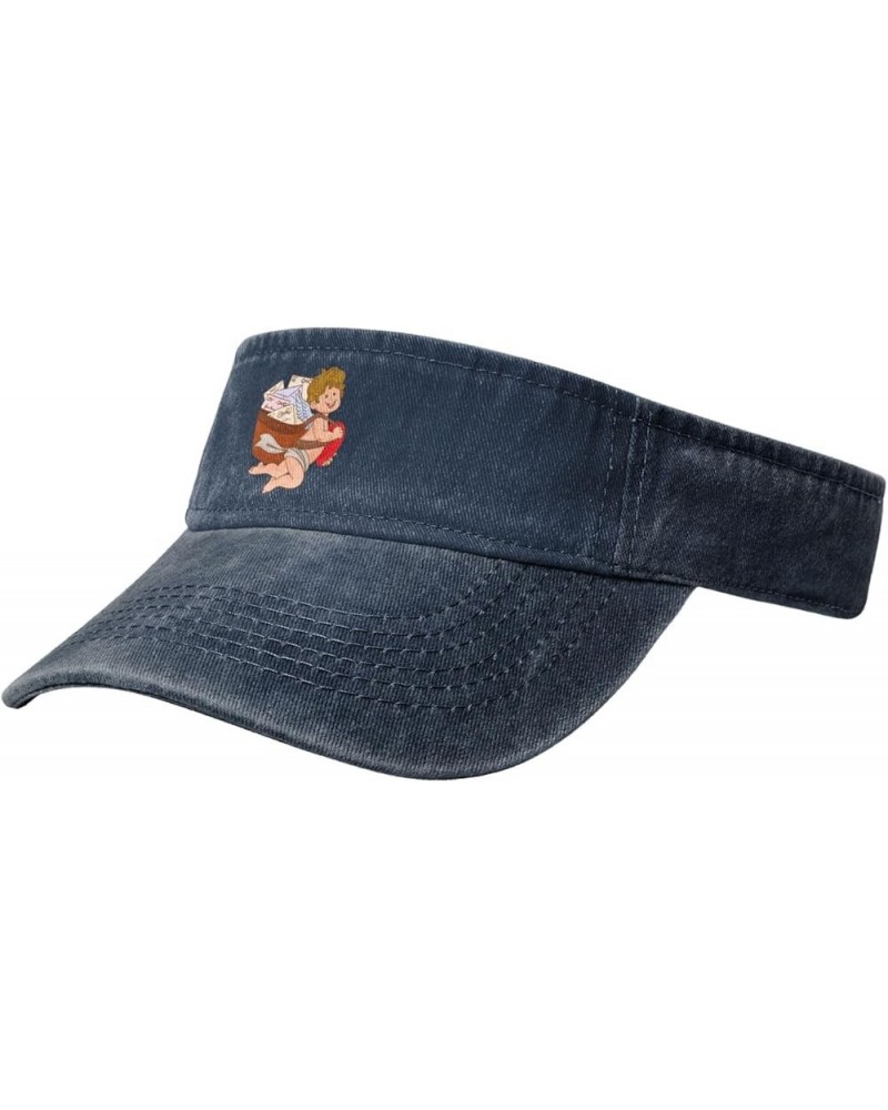 Cupid with A Love Letter Sun Visor Hats for Women Men Adjustable Sports Sun Hats Golf Cap Navy Blue $10.10 Visors