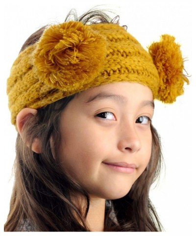 Children's Kids' Double Pom Cable Knit Fuzzy Lined Ear Warmer Headband Mustard $8.47 Cold Weather Headbands