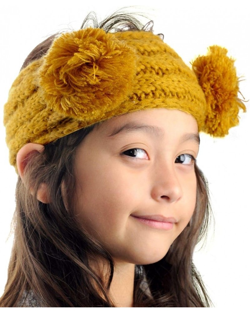 Children's Kids' Double Pom Cable Knit Fuzzy Lined Ear Warmer Headband Mustard $8.47 Cold Weather Headbands