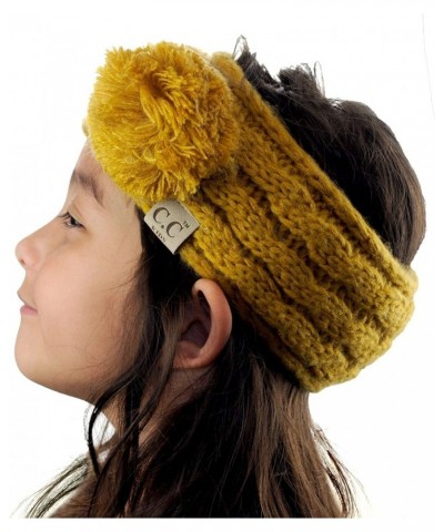 Children's Kids' Double Pom Cable Knit Fuzzy Lined Ear Warmer Headband Mustard $8.47 Cold Weather Headbands