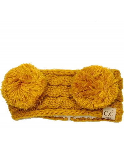 Children's Kids' Double Pom Cable Knit Fuzzy Lined Ear Warmer Headband Mustard $8.47 Cold Weather Headbands