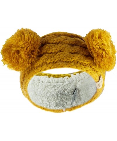 Children's Kids' Double Pom Cable Knit Fuzzy Lined Ear Warmer Headband Mustard $8.47 Cold Weather Headbands