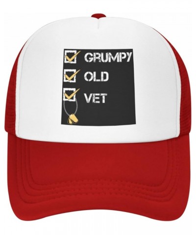 Grumpy Old Vet Grumpy Vet Unisex Baseball Cap Vintage Men Women Low Profile Trucker Hats Adjustable Black Red $10.32 Baseball...