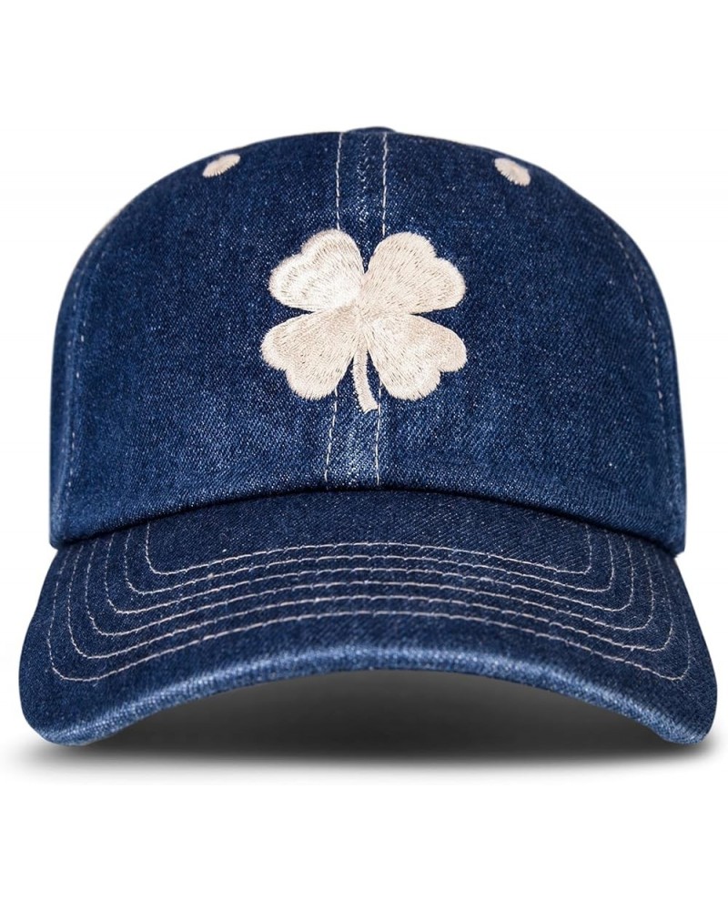 Cotton Embroidered Baseball Cap with Adjustable Straps for Men and Women (One Size Fits Most) Lucky Clover - Light Denim $11....