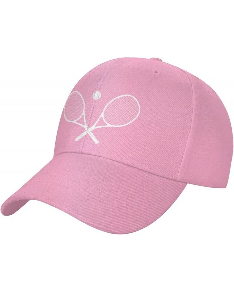 Crossed Racket and Tennis Baseball Cap Men Women - Classic Trucker Hat Adjustable Plain Hat Black Pink $21.12 Baseball Caps