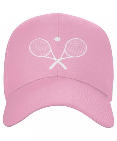 Crossed Racket and Tennis Baseball Cap Men Women - Classic Trucker Hat Adjustable Plain Hat Black Pink $21.12 Baseball Caps