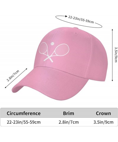 Crossed Racket and Tennis Baseball Cap Men Women - Classic Trucker Hat Adjustable Plain Hat Black Pink $21.12 Baseball Caps