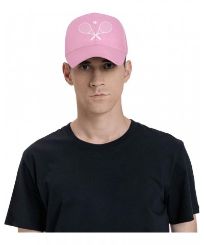 Crossed Racket and Tennis Baseball Cap Men Women - Classic Trucker Hat Adjustable Plain Hat Black Pink $21.12 Baseball Caps