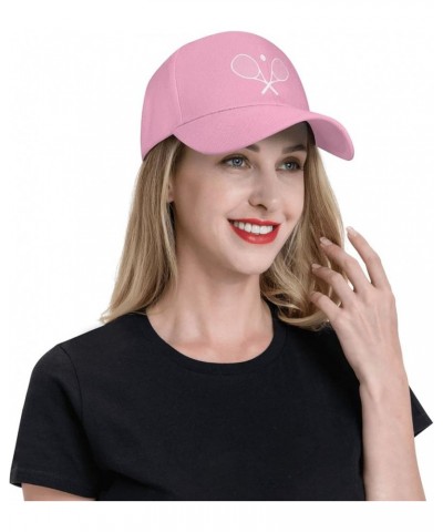 Crossed Racket and Tennis Baseball Cap Men Women - Classic Trucker Hat Adjustable Plain Hat Black Pink $21.12 Baseball Caps