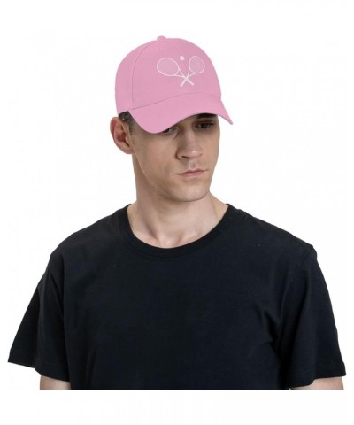 Crossed Racket and Tennis Baseball Cap Men Women - Classic Trucker Hat Adjustable Plain Hat Black Pink $21.12 Baseball Caps