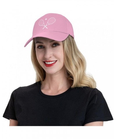 Crossed Racket and Tennis Baseball Cap Men Women - Classic Trucker Hat Adjustable Plain Hat Black Pink $21.12 Baseball Caps