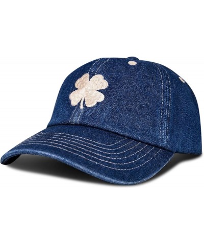 Cotton Embroidered Baseball Cap with Adjustable Straps for Men and Women (One Size Fits Most) Lucky Clover - Light Denim $11....