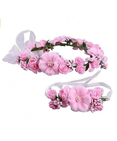 Fairy Flower Crown Garland Headband Wrist Band Wreath for Wedding Costume Party Girl Women Pink $9.77 Headbands