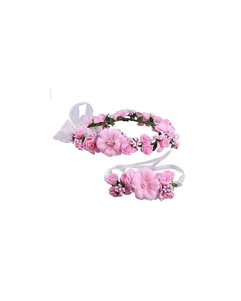 Fairy Flower Crown Garland Headband Wrist Band Wreath for Wedding Costume Party Girl Women Pink $9.77 Headbands