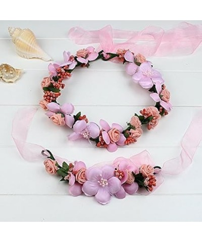 Fairy Flower Crown Garland Headband Wrist Band Wreath for Wedding Costume Party Girl Women Pink $9.77 Headbands