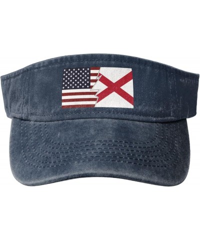 Ripped Style American and Flag of Alabama Sun Visor Hats for Women Men Adjustable Sports Sun Hats Cotton Golf Cap Navy Blue $...