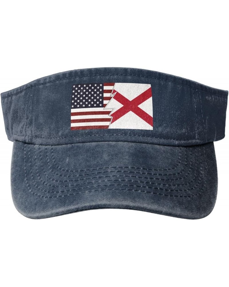 Ripped Style American and Flag of Alabama Sun Visor Hats for Women Men Adjustable Sports Sun Hats Cotton Golf Cap Navy Blue $...