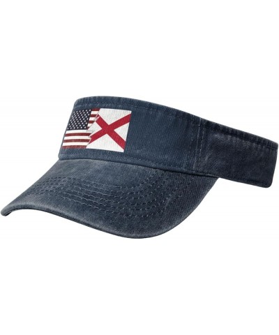 Ripped Style American and Flag of Alabama Sun Visor Hats for Women Men Adjustable Sports Sun Hats Cotton Golf Cap Navy Blue $...