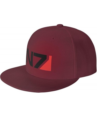 Mass E-Ffect N7 Hats for Men Flat Bill Fitted Caps Hiphop Rap Adjustable Baseball Trucker Dad Hat Dark Red $12.75 Baseball Caps