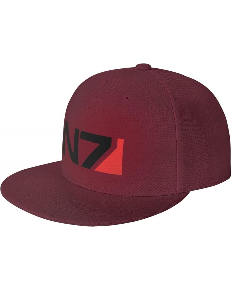 Mass E-Ffect N7 Hats for Men Flat Bill Fitted Caps Hiphop Rap Adjustable Baseball Trucker Dad Hat Dark Red $12.75 Baseball Caps