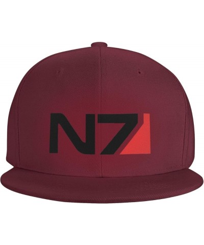 Mass E-Ffect N7 Hats for Men Flat Bill Fitted Caps Hiphop Rap Adjustable Baseball Trucker Dad Hat Dark Red $12.75 Baseball Caps