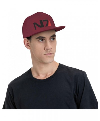 Mass E-Ffect N7 Hats for Men Flat Bill Fitted Caps Hiphop Rap Adjustable Baseball Trucker Dad Hat Dark Red $12.75 Baseball Caps