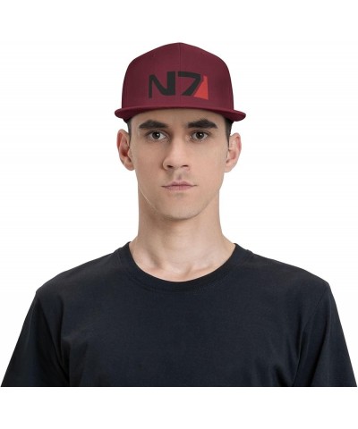 Mass E-Ffect N7 Hats for Men Flat Bill Fitted Caps Hiphop Rap Adjustable Baseball Trucker Dad Hat Dark Red $12.75 Baseball Caps