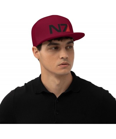 Mass E-Ffect N7 Hats for Men Flat Bill Fitted Caps Hiphop Rap Adjustable Baseball Trucker Dad Hat Dark Red $12.75 Baseball Caps