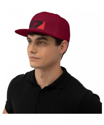 Mass E-Ffect N7 Hats for Men Flat Bill Fitted Caps Hiphop Rap Adjustable Baseball Trucker Dad Hat Dark Red $12.75 Baseball Caps