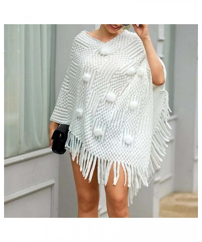 Women Splice Poncho With Tassels Faux Plush Shawl Scarf Fringed Wraps Pashminas Sweater Fashion Head Scarf for Women White-d ...