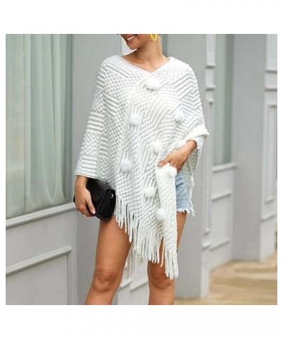 Women Splice Poncho With Tassels Faux Plush Shawl Scarf Fringed Wraps Pashminas Sweater Fashion Head Scarf for Women White-d ...