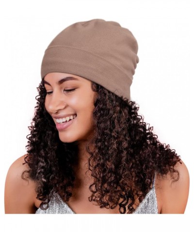 Satin Lined Skull Cap Slouchy Beanie Warm Knit Hat for Locs, Curls Light Brown $7.79 Skullies & Beanies