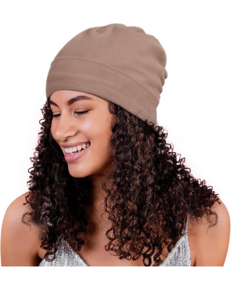 Satin Lined Skull Cap Slouchy Beanie Warm Knit Hat for Locs, Curls Light Brown $7.79 Skullies & Beanies