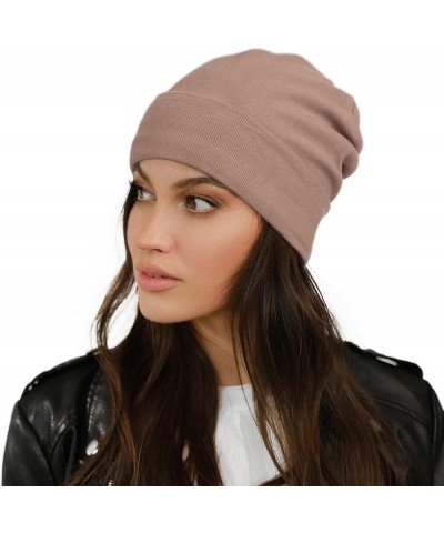 Satin Lined Skull Cap Slouchy Beanie Warm Knit Hat for Locs, Curls Light Brown $7.79 Skullies & Beanies